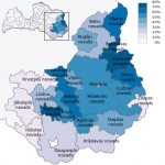 Gminy z największym odsetkiem mieszkańców używających na co dzień języka łatgalskiego. Zdj. Wikipedia.