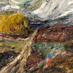 Fragment obrazu „Krajobraz żniw ze stogami siana” (ok. 1930 r.) Bartolda Asendorpfa.