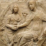 Fragment płaskorzeźby: Św. Brygida otrzymuje regułę swojego zakonu, Agostino di Duccio, 1459 r., Perugia / CC0.