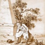 Caspar David Friedrich, Wędrowiec przy kamieniu milowym, sepia, 1802, Alte Nationalgalerie, Berlin